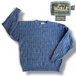 Vintage 90s Woolrich Handframed Chunky Cable Knit Sweater | Classic Blue XL
